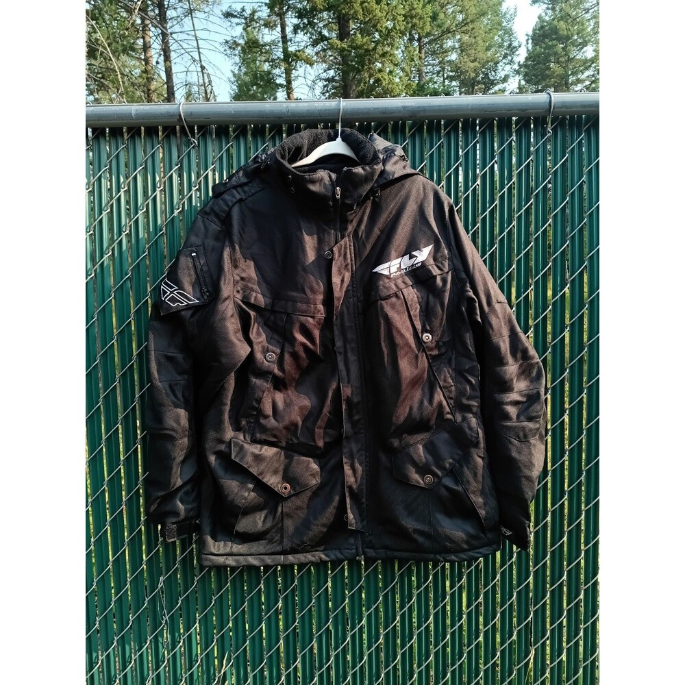 Fly Racing Motorcycle Jacket 1XL Black Fleece Lined Hooded Pit Coat RN 104096